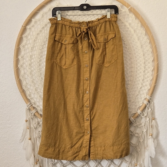 Sundance Hailey Button Front Tan Midi Skirt Sz S - Picture 3 of 9